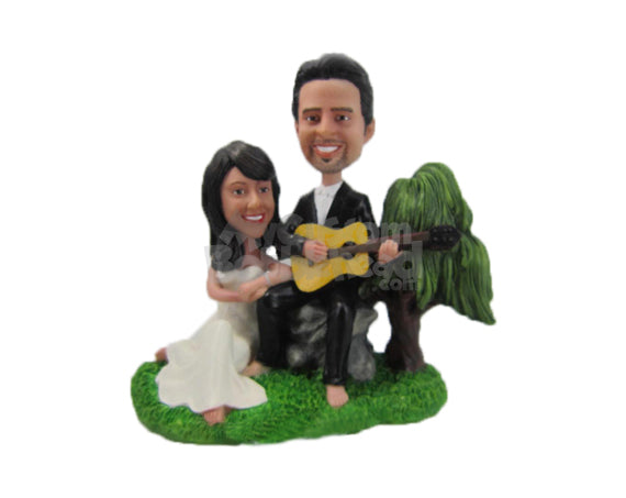 Custom Bobblehead Musical Wedding Couple Wearing Formal Attire - Wedding & Couples Bride & Groom Personalized Bobblehead & Cake Topper