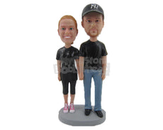 Custom Bobblehead Couple Standing Together In Casual Outfits - Wedding & Couples Couple Personalized Bobblehead & Cake Topper