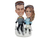 Custom Bobblehead Ice Skiing Couple Wearing Fancy Winter Tracksuits - Wedding & Couples Couple Personalized Bobblehead & Cake Topper