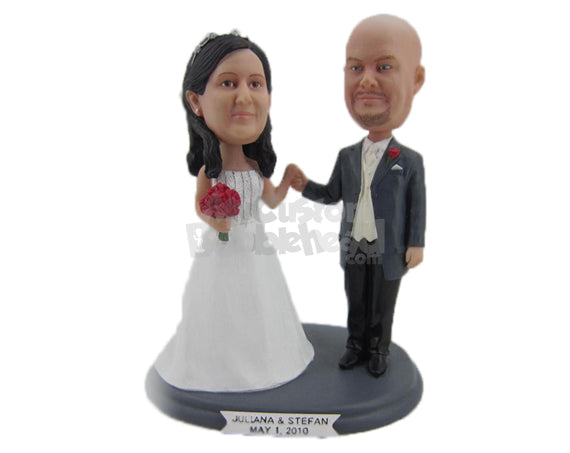 Custom Bobblehead Bride & Groom In Wedding Attire Promising To Be Together Forever - Wedding & Couples Bride & Groom Personalized Bobblehead & Cake Topper