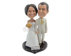 Custom Bobblehead Wedding Couple In Wedding Outfit Walking Down The Aile - Wedding & Couples Bride & Groom Personalized Bobblehead & Cake Topper