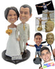 Custom Bobblehead Wedding Couple In Wedding Outfit Walking Down The Aile - Wedding & Couples Bride & Groom Personalized Bobblehead & Cake Topper