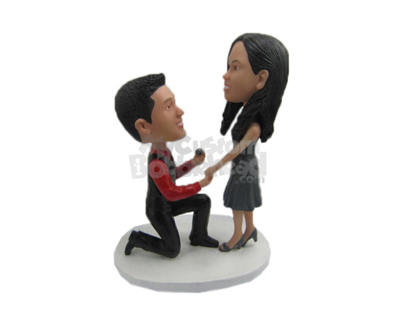 Custom Bobblehead Cool Dude One Knee On Ground Proposing A Sexy Girl - Wedding & Couples Couple Personalized Bobblehead & Cake Topper