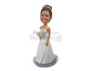 Custom Bobblehead Beautiful Bride In Gorgeous Gown Holding A Bouquet - Wedding & Couples Brides Personalized Bobblehead & Cake Topper
