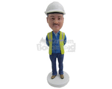 Custom Bobblehead Architect Wearing A Jacket And Jeans Working In A Project - Careers & Professionals Architects & Engineers Personalized Bobblehead & Cake Topper