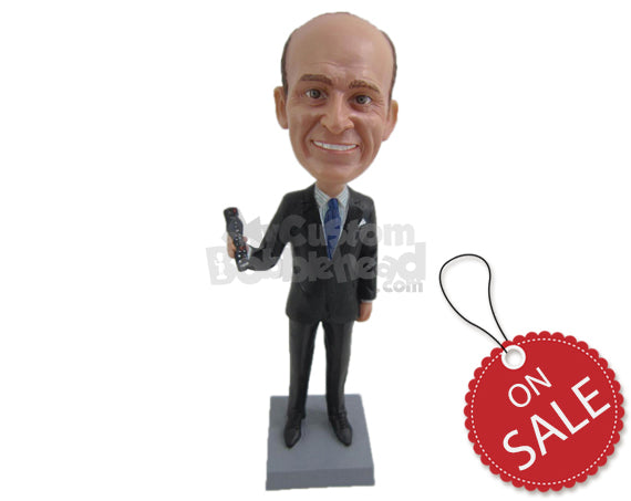 Custom Bobblehead Corporate Man Wearing Stylish Formal Attire Holding A Tv Remote Control - Careers & Professionals Corporate & Executives Personalized Bobblehead & Cake Topper