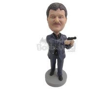 Custom Bobblehead Secret Agent In Formal Suit Holding A Hand Gun - Careers & Professionals Corporate & Executives Personalized Bobblehead & Cake Topper