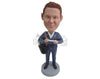 Custom Bobblehead Mail Carrier Wearing Jacket With A Bag Over His Shoulder - Careers & Professionals Corporate & Executives Personalized Bobblehead & Cake Topper