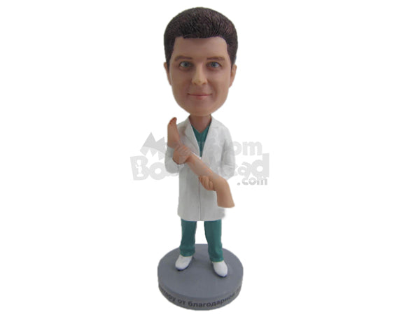 Custom Bobblehead Orthopedic Doctor With A Leg Prop In His Hands - Careers & Professionals Medical Doctors Personalized Bobblehead & Cake Topper