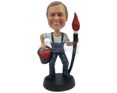 Custom Bobblehead Cool Painter Wearing Suspenders With Paint All Over Him - Careers & Professionals Painters Personalized Bobblehead & Cake Topper