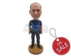 Custom Bobblehead Police Officer Wearing A T-Shirt At Your Service - Careers & Professionals Arm Forces Personalized Bobblehead & Cake Topper