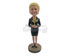 Custom Bobblehead Corporate Woman Wearing Trendy Jacket And High Heels Receives An Award - Careers & Professionals Corporate & Executives Personalized Bobblehead & Cake Topper