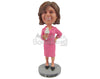 Custom Bobblehead Girl Reporter Reporting In Elegant Outfit - Careers & Professionals Reporters Personalized Bobblehead & Cake Topper