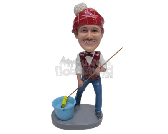 Custom Bobblehead Male Cleaner Wearing A Waist Coat And A Broom In His Hand - Careers & Professionals Cleaner Personalized Bobblehead & Cake Topper