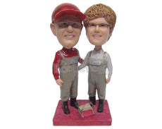 Custom Bobblehead Two Man Wearing Suspenders Ready For A Coo Picture - Careers & Professionals Casual Males Personalized Bobblehead & Cake Topper