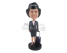 Custom Bobblehead Commercial Airline Female Flight Attendant, Female Airline Pilot - Careers & Professionals Arms Forces Personalized Bobblehead & Cake Topper