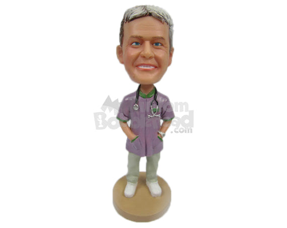Custom Bobblehead Cool Male Doctor Wearing A Lab Coat With Both His Hand Inside His Pockets - Careers & Professionals Medical Doctors Personalized Bobblehead & Cake Topper