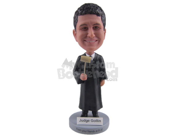 Custom Bobblehead Male Court Judge Wearing His Legal Attire Posing With Gable In His Hand - Careers & Professionals Lawyers Personalized Bobblehead & Cake Topper