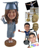 Custom Bobblehead Graduate Chick Wearing Stylish Gown And Heels With Certificate In Her Hand - Careers & Professionals Graduates Personalized Bobblehead & Cake Topper