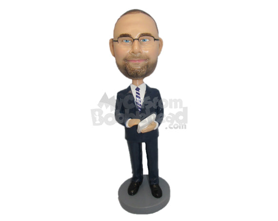 Custom Bobblehead Cool Businessman Wearing Suit And Boots Making Some Note - Careers & Professionals Corporate & Executives Personalized Bobblehead & Cake Topper