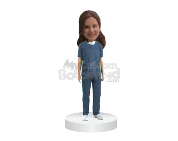 Custom Bobblehead Female Doctor In Medical Outfit Ready For A Surgery - Careers & Professionals Medical Doctors Personalized Bobblehead & Cake Topper
