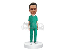 Custom Bobblehead Male Doctor In Surgical Outfit With A Mask Around His Neck - Careers & Professionals Medical Doctors Personalized Bobblehead & Cake Topper