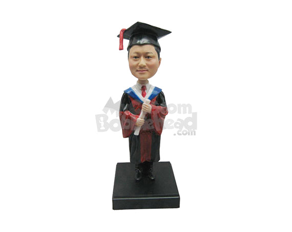 Custom Bobblehead Cool Graduate Pal In Cap And Gown And Certificate In His Hands - Careers & Professionals Graduates Personalized Bobblehead & Cake Topper