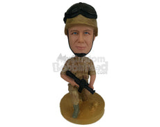 Custom Bobblehead Us Army Soldier Kneeling In His Uniform Guarding The Border - Careers & Professionals Arm Forces Personalized Bobblehead & Cake Topper