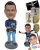 Custom Bobblehead Handyman Wearing T-Shirt And Jeans Working With A Drill Machine - Careers & Professionals Architects & Engineers Personalized Bobblehead & Cake Topper
