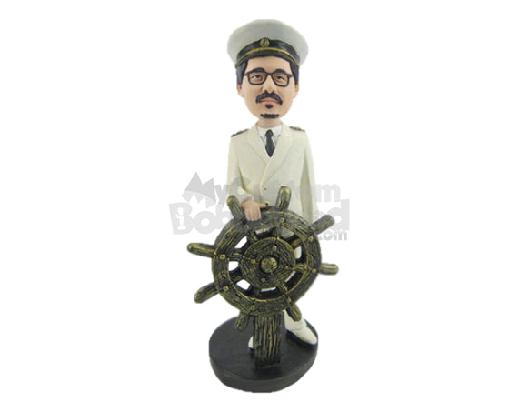 Custom Bobblehead Navy Officer In Elegant Navy Coat In Charge Of The Ship - Careers & Professionals Arm Forces Personalized Bobblehead & Cake Topper