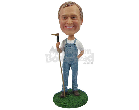 Custom Bobblehead Gardener In Overall Ready To Cultivate - Careers & Professionals Gardener Personalized Bobblehead & Cake Topper