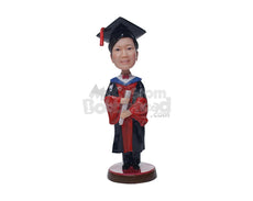 Custom Bobblehead Graduate Girl In A Gown With Certificate In Her Hand - Careers & Professionals Graduates Personalized Bobblehead & Cake Topper