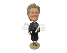 Custom Bobblehead Female Lawyer In Her Court Outfit And Heels With A Law Book In Her Hand - Careers & Professionals Lawyers Personalized Bobblehead & Cake Topper