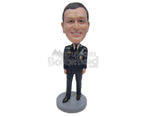 Custom Bobblehead Male Air Officer In His Uniform With A Elegant Shoes - Careers & Professionals Arm Forces Personalized Bobblehead & Cake Topper