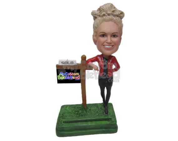 Custom Bobblehead Female Real Estate Agent Wearing Stylish Jacket And Jeans - Careers & Professionals Corporate & Executives Personalized Bobblehead & Cake Topper