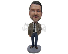 Custom Bobblehead Businessman Guy Wearing Jacket And Jeans - Careers & Professionals Corporate & Executives Personalized Bobblehead & Cake Topper