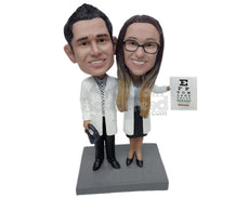 Custom Bobblehead Optometrist Loving Couple In Formal Medical Attire - Careers & Professionals Optometrists Personalized Bobblehead & Cake Topper