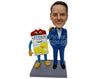 Custom Bobblehead Stylish Businessman In His Formal Outfit Posing With Product Mascot - Careers & Professionals Corporate & Executives Personalized Bobblehead & Cake Topper