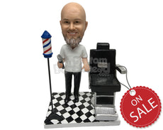 Custom Bobblehead Professional Barber Wearing A T-Shirt And Ready To Work - Careers & Professionals Barbers & Hairstylists Personalized Bobblehead & Cake Topper
