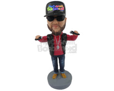 Custom Bobblehead Barber Dude Ready With His Equipment Wearing T-Shirt And Jeans - Careers & Professionals Barbers & Hairstylists Personalized Bobblehead & Cake Topper