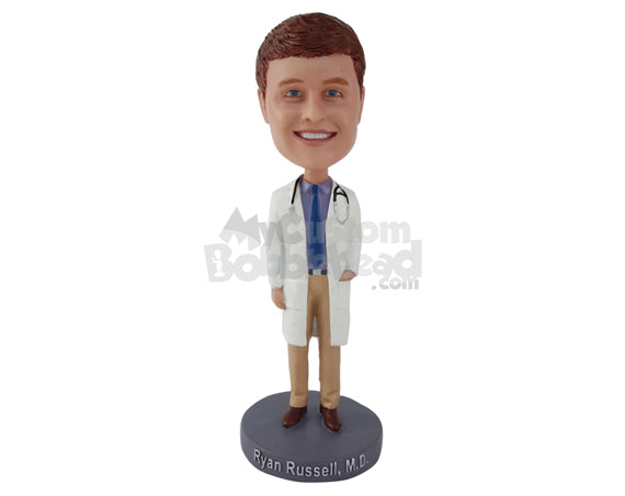 Custom Bobblehead Doctor Wearing A Lab Coat And Stethoscope - Careers & Professionals Medical Doctors Personalized Bobblehead & Cake Topper