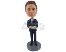 Custom Bobblehead Lawyer Waiting To Write Down Notes Holding Notepad In Hands - Careers & Professionals Lawyers Personalized Bobblehead & Cake Topper