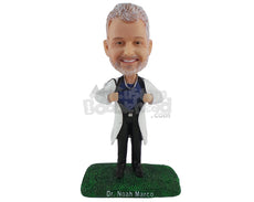 Custom Bobblehead Doctor With Casual Shirt And Long Coat With Stethoscope - Careers & Professionals Medical Doctors Personalized Bobblehead & Cake Topper