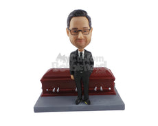 Custom Bobblehead Guy Wearing Suit Besides A Coffin - Careers & Professionals Religious Personalized Bobblehead & Cake Topper