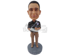 Custom Bobblehead Delivery Guy With His Note Pad And Bag - Careers & Professionals Real Estate Agents Personalized Bobblehead & Cake Topper