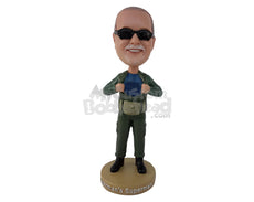 Custom Bobblehead Soldier Revealing His Chest Ready to Fight Crime - Careers & Professionals Arms Forces Personalized Bobblehead & Cake Topper
