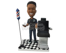 Custom Bobblehead Barber With His Chair And A Hair Clipper - Careers & Professionals Barbers & Hairstylists Personalized Bobblehead & Cake Topper