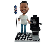 Custom Bobblehead Elegant Barber With A Fancy Styleist Chair And Hair Clippers - Careers & Professionals Barbers & Hairstylists Personalized Bobblehead & Cake Topper