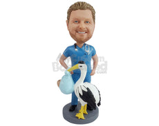 Custom Bobblehead Gynecologist Deliverying a Baby Standing With Stork - Careers & Professionals Medical Doctors Personalized Bobblehead & Cake Topper