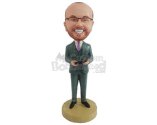 Custom Bobblehead Businessman wearing nice suit holding a book agenda - Careers & Professionals Lawyers Personalized Bobblehead & Action Figure